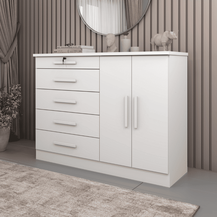 Cômoda Istambul com Sapateira 5 Gavetas e Chave , Branco - Tcil Móveis