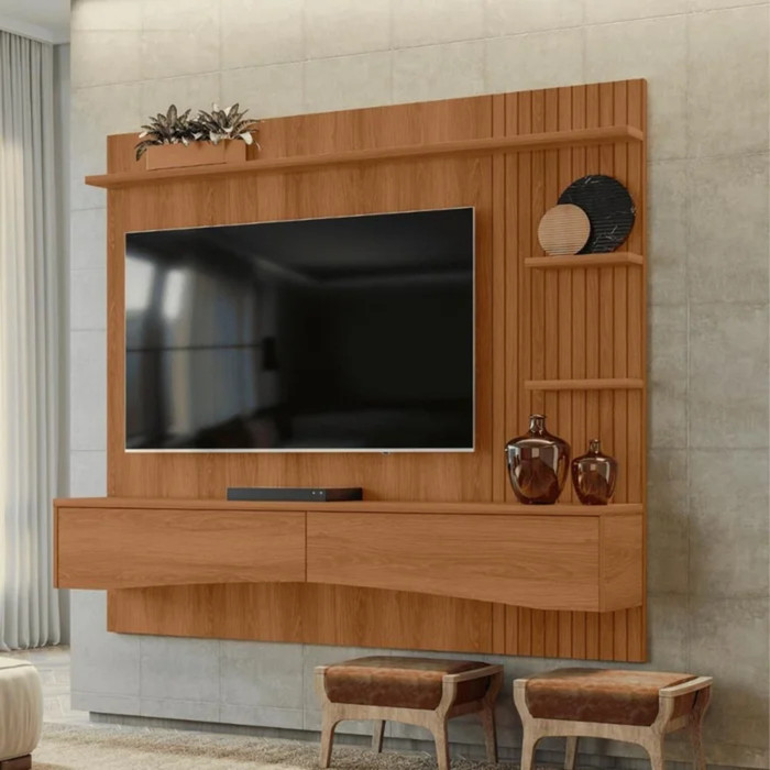 Painel Para TV 65 Polegadas 180cm Europa Jequitibá/Ripado 3D -  Lukaliam 