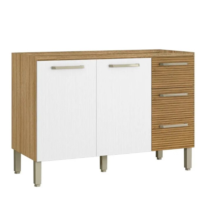 Balcão de Pia Ametista 2 Portas 3 Gavetas 120 cm Freijó Ripado Supremo - Kits Paraná