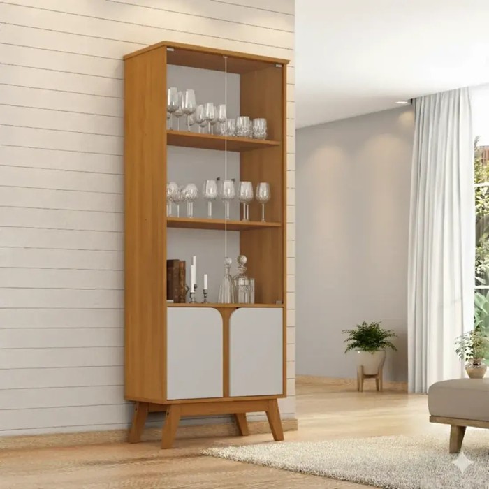 Cristaleira 2 Portas Madri Naturalle com Off White Bechara