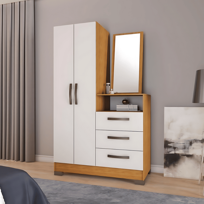 Cômoda para Quarto com Espelho 2 Portas 3 Gav Notável NT5165 Freijó/Off White