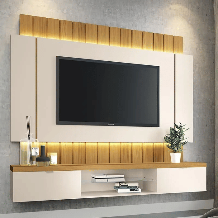 Painel para TV 55 Polegadas HB Móveis Illusion Off White/Cinamomo
