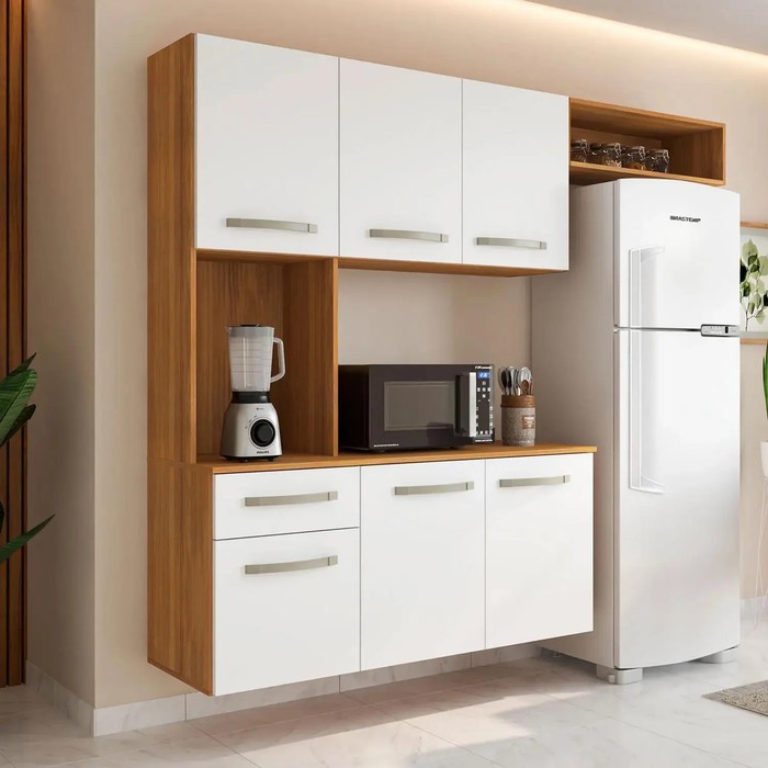 Cozinha Compacta Suspensa Completa Belíssima Freijo/Off White - Fiorello