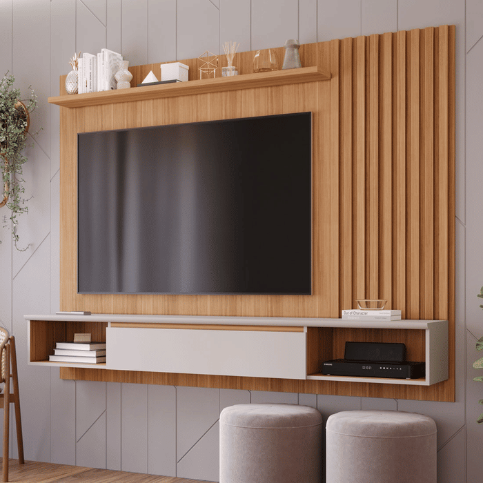 Painel para TV 65" Bahamas Plus 100% MDF Permobili Nature/Off White