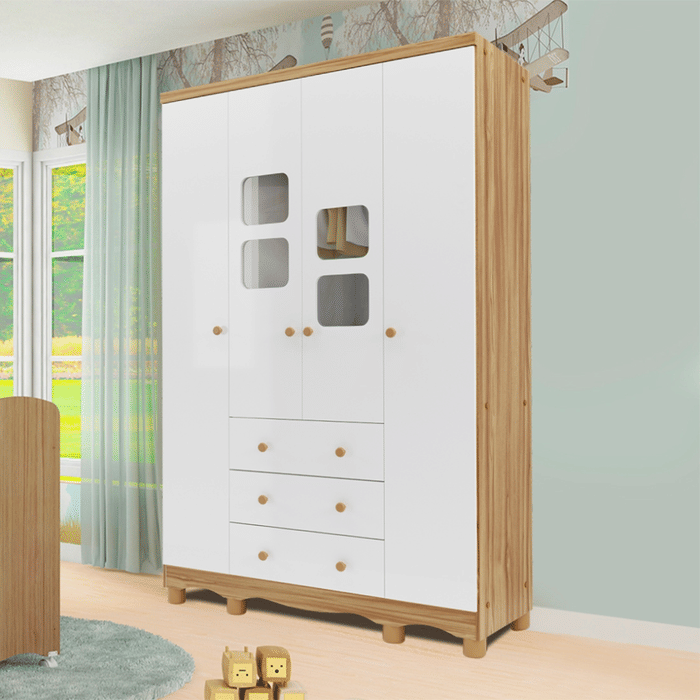 Guarda-Roupa Infantil 4 Portas em MDF Moveis Peroba Uli Amendo/Branco
