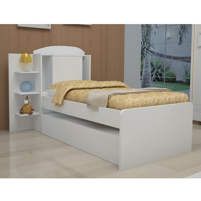 Cama Bibox Solteiro em MDF Colorado Com Baú Branco - Bom Pastor