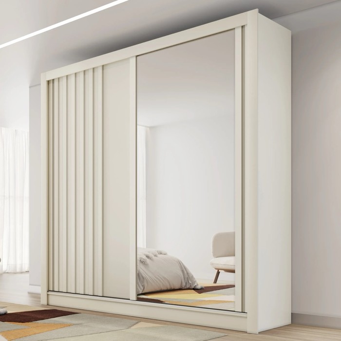 Guarda-Roupas Casal 2 Portas de Correr com Espelho Lugano 100% MDF Europa Móveis Off White
