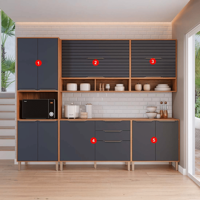 Cozinha Completa Modulada em MDF 5 Módulos MGM Esplêndida Cinamomo/Titanio