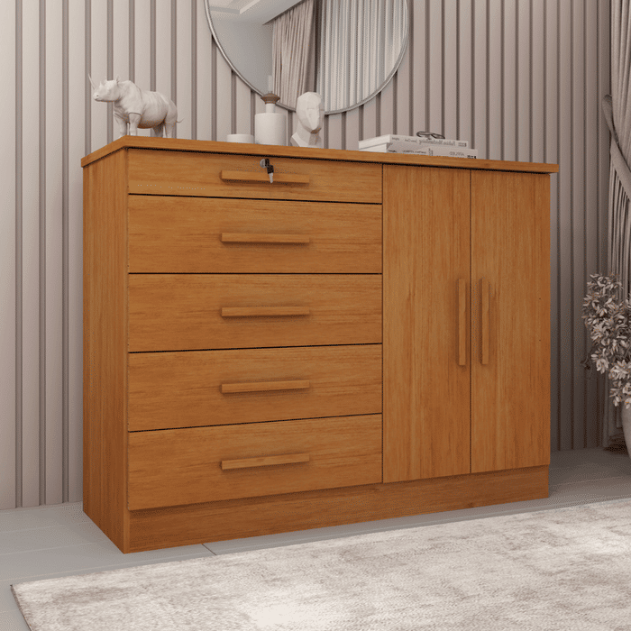 Cômoda Istambul com Sapateira 5 Gavetas e Chave , Cinamomo - Tcil Móveis