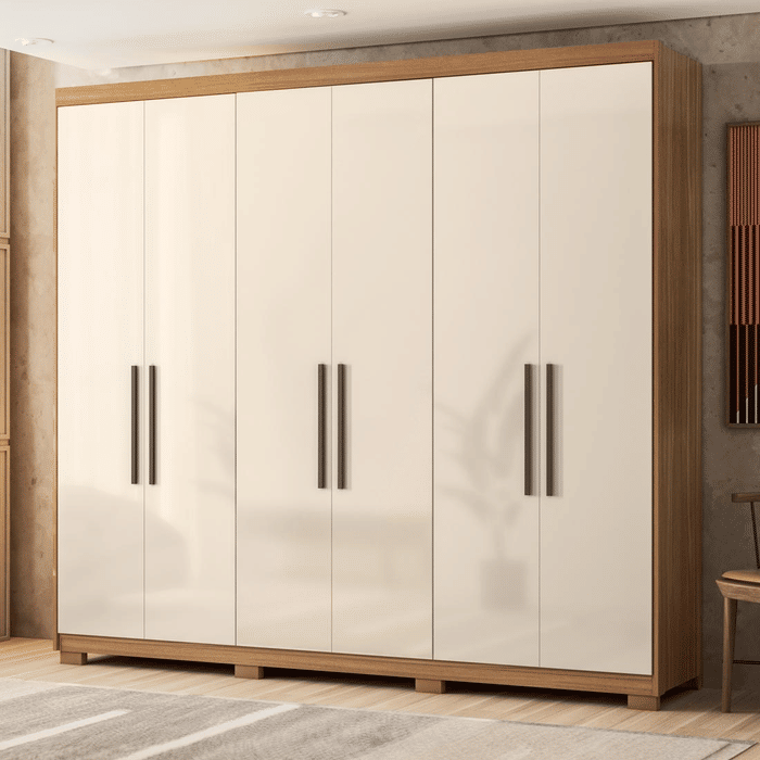 Guarda-Roupa Venice 6 Portas 100% MDF Demóbile - Amendoa/off White