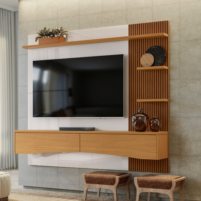 Painel Para TV 65 Polegadas 180cm Europa Off White/Tauari 3D -  Lukaliam 