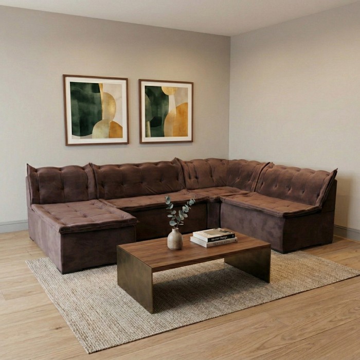 Sofá de Canto Malu com Chaise Fenix 4 Peças Marrom