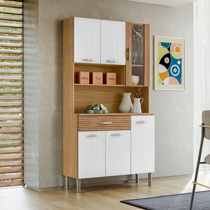 Armário de Cozinha Kit Golden 6 Portas Plus Freijó/Supremo/Ripado 100% MDF