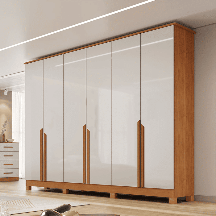 Guarda-Roupa Casal 100% MDF 6 Portas Bianchi, Bianca, Naturall/Off White
