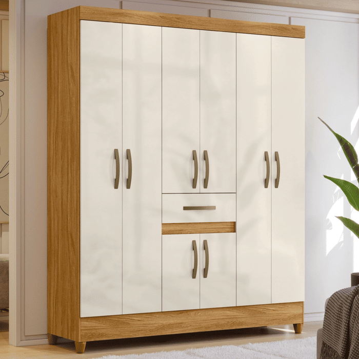 Guarda-Roupa Solteiro 6 Portas Moval Portugal Freijó/Off White
