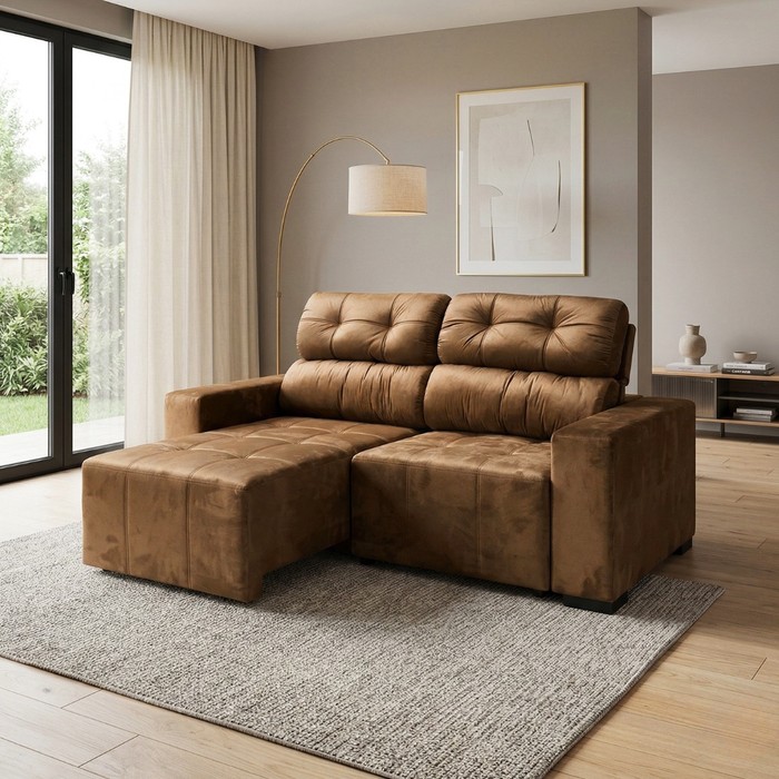 Sofá Retrátil Reclinável Dcore Grécia 200cm 2 Módulos Cappuccino