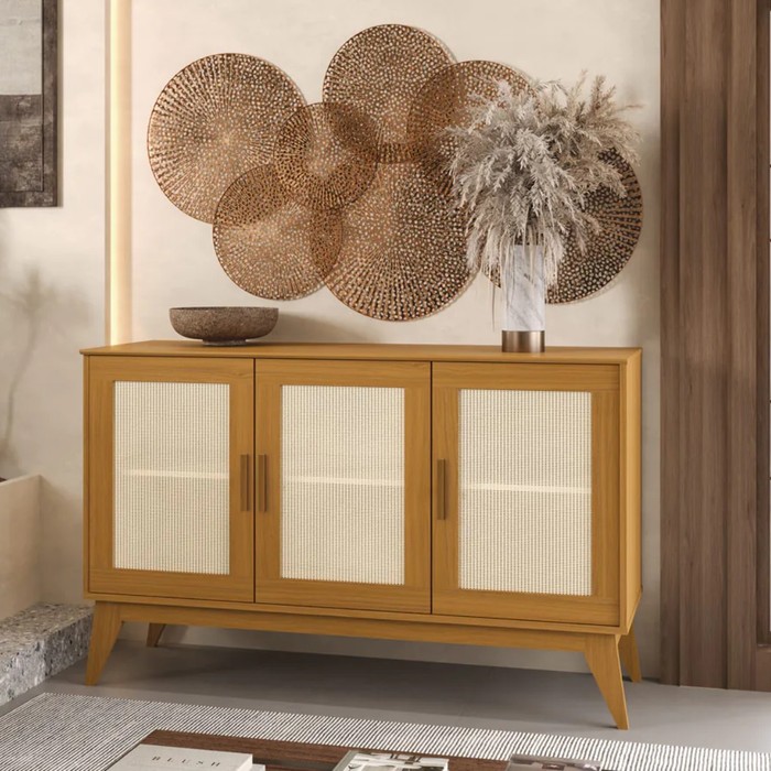 Buffet Aparador Andorra 3 Portas Tela Rattan Cedro/Cedro EDN