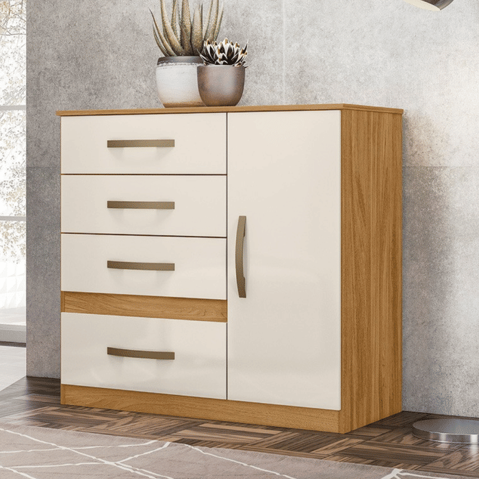 Cômoda para Quarto Com 4 Gavetas 1 Porta Moval Vênus Freijó/Off white