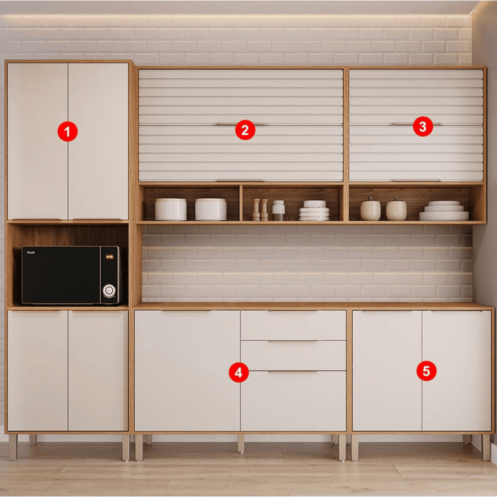 Cozinha Completa Modulada em MDF 5 Módulos MGM Esplêndida Freijó/Off White