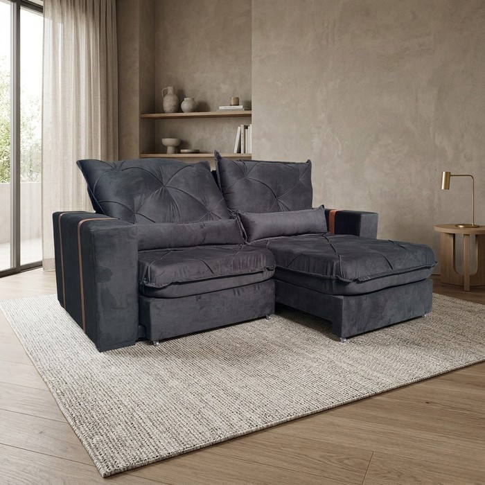 Sofá Retrátil Reclinável Imperador 2,00m Pillow Top de 20cm Inca 17  - Preto