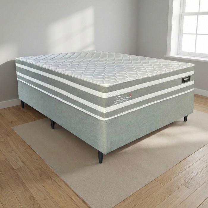 Conjunto Base Box com Colchão Casal Molas Ensacadas Design Talismã 138X188X60 Cinza 