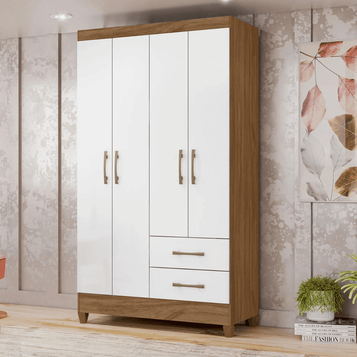 Guarda-Roupa Solteiro 4 Portas Chile, Naturale/branco - Moval