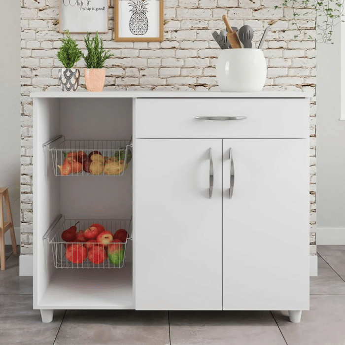 Balcão de Cozinha Fruteira Amanda Branco Brilho Fiorello