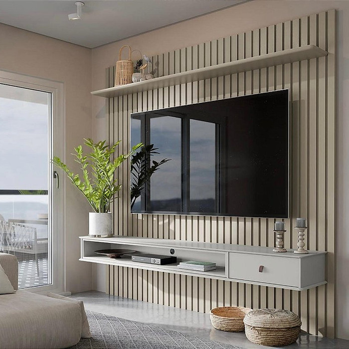 Painel Ripado Home 2.3 para TV até 75 Polegadas Detroit Off White/Gianduia - Tebarrot