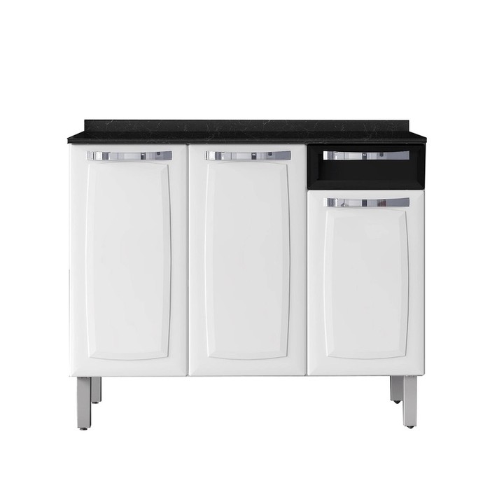 Balcão Rose em Aço 3 Portas 1 Gaveta, Preto - Itatiaia