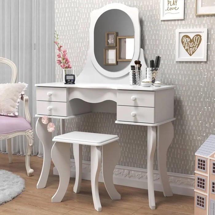 Penteadeira Princesa Patrimar com Espelho e 4 Gavetas - Branco