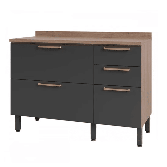 Balcão de Cozinha 120cm Avelã 3 Portas e 2 Gavetas Telasul - Mel/Grafite