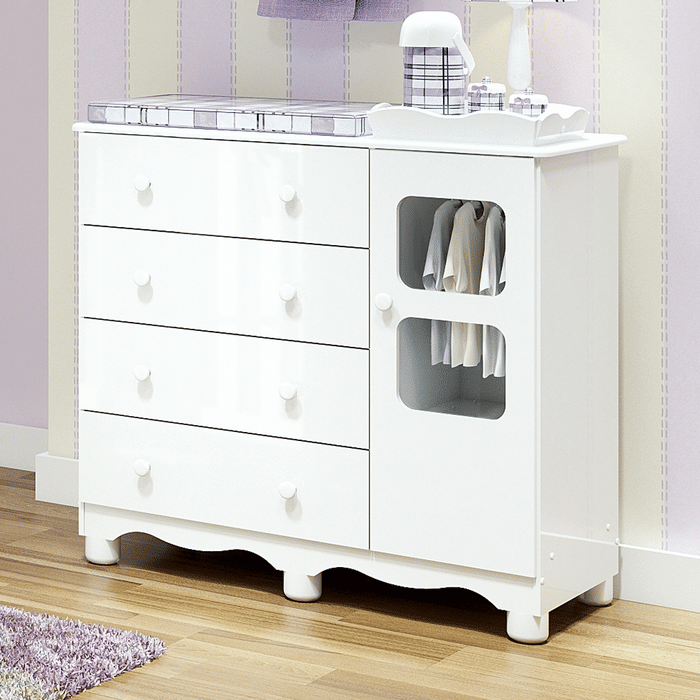 Cômoda Uli 100% MDF, 1 porta e 4 Gavetas Branco - Peroba 