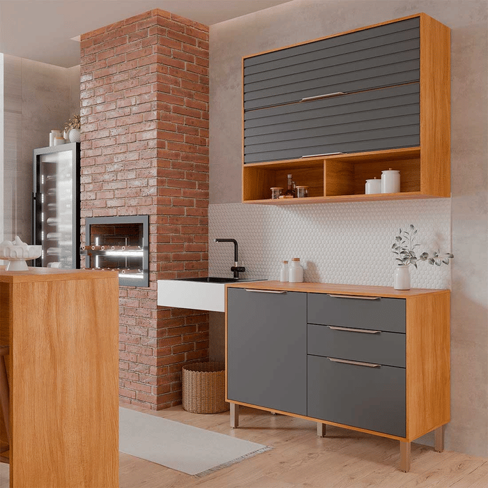 Cozinha Esplendida 2 Módulos 100% MDF Cinamomo/Titanio - MGM Móveis