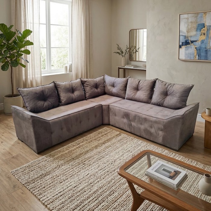 Sofá de Canto Charme Marrom Malu Estofados