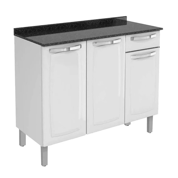 Balcão Rose em Aço 3 Portas 1 Gaveta, Branco - Itatiaia