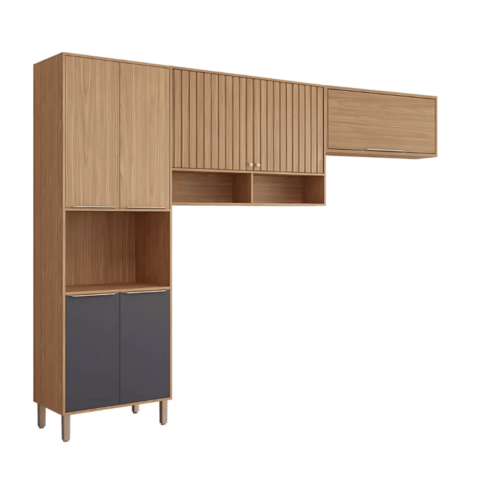 Cozinha Modulada em MDF 3 Peças MGM Divina Freijó/Titanium