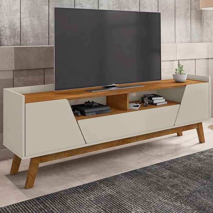 Rack Sala Florença para TV até 70 Polegadas com Pés Madeira Bechara Off White/Naturale