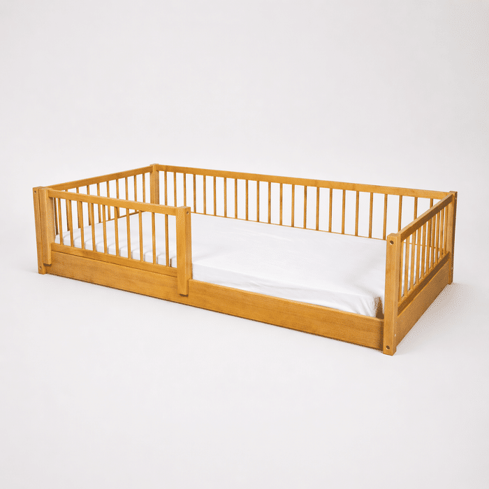 Cama Infantil de Solteiro Montessoriana Bloomie em Madeira Maciça Pinus Mel