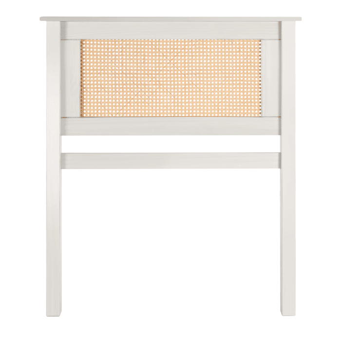 Cabeceira de Cama SOLTEIRO 94 cm Nature Madeira e Rattan na Cor Branca