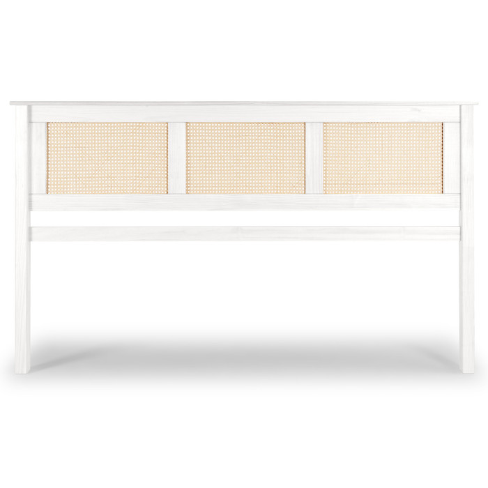 Cabeceira de Cama KING 199 cm Nature Madeira e Rattan na Cor Branca 