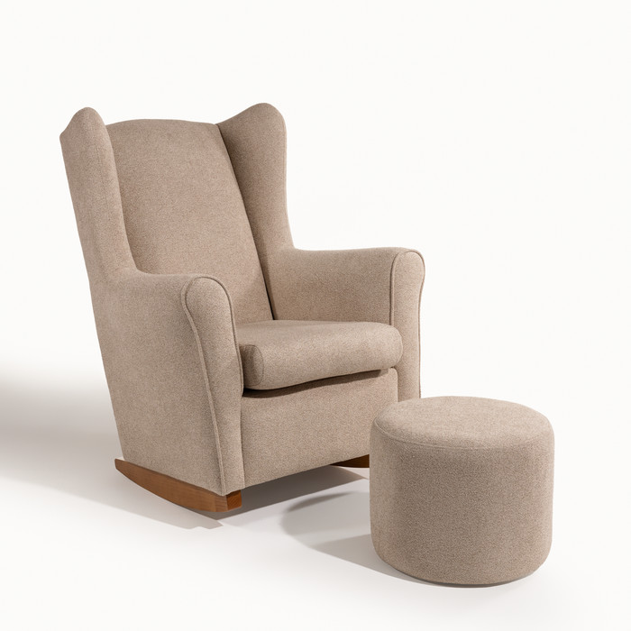 Poltrona de Amamentação Cloud com Balanço e Puff Bouclé Bege