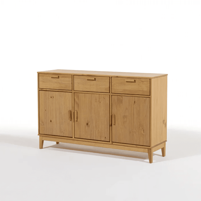 Balcão Alamo 3 Portas e 3 Gavetas em Madeira Natural