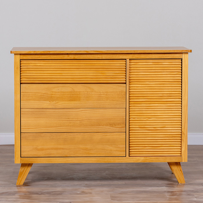 Cômoda Zig 4 Gavetas e 1 Porta de Madeira Maciça Mel