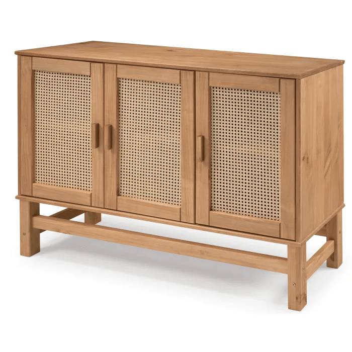 Balcão Buffet Nature em Madeira e Rattan Natural 03 Portas