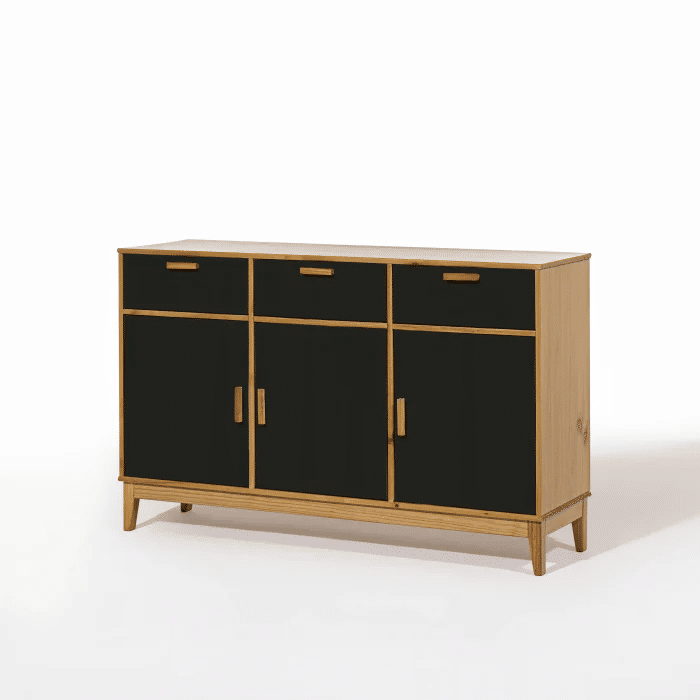 Balcão Alamo 3 Portas e 3 Gavetas em Madeira Natural + Preto