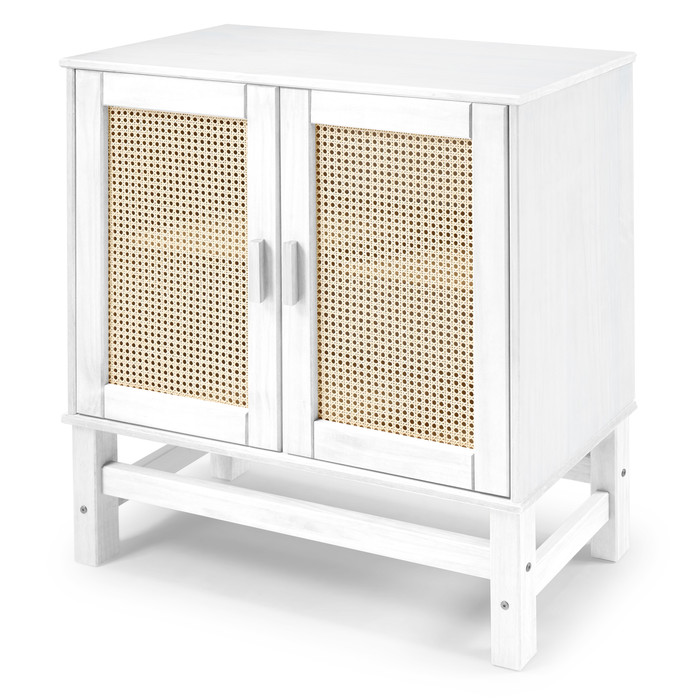 Balcão Buffet Nature em Madeira e Rattan Natural 02 Portas na Cor Branca