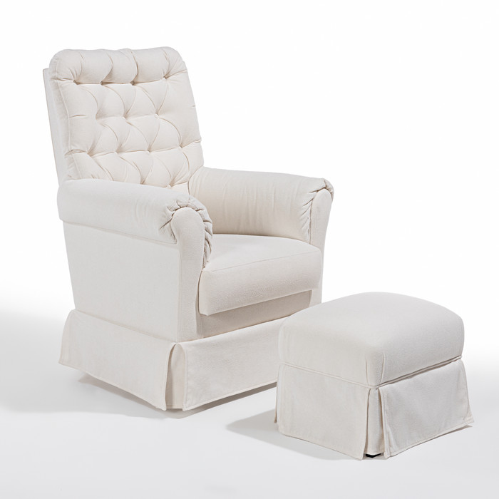 Poltrona de Amamentação Mommy com Balanço e Puff Bouclé Branco