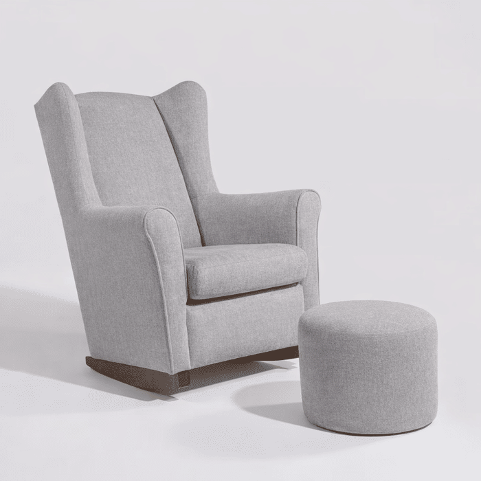 Poltrona de Amamentação Cloud com Balanço e Puff Linho Cinza