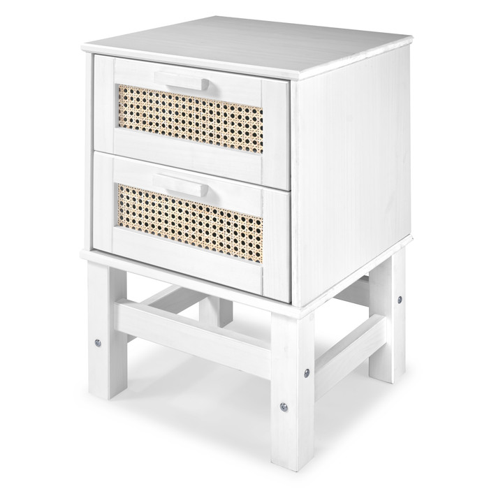 Mesa de Cabeceira Nature Rattan 02 Gavetas na Cor Branca