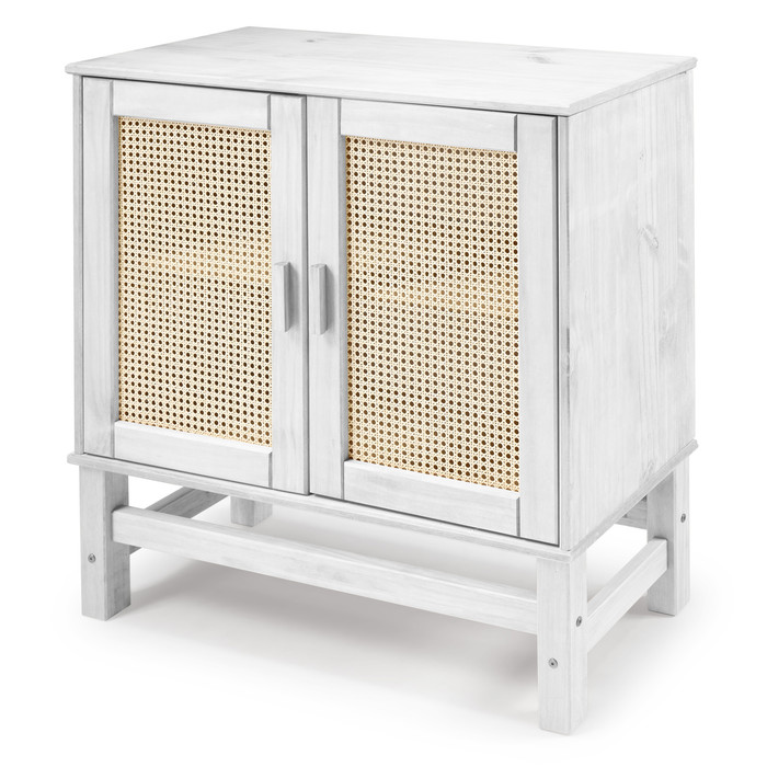 Balcão Buffet Nature em Madeira e Rattan Natural 02 Portas na Cor Branca 